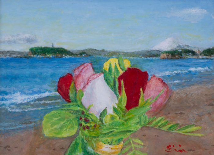 大津英敏
「バラと江ノ島 富士」
F4