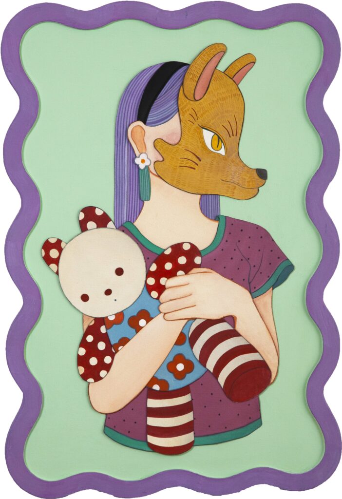 林ホノカ
タイトル：「NOT THE SAME -FOX-」
技法　　：ミクストメディア
サイズ　：縦55×横33cm