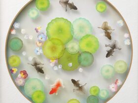 タイトル ：「花手水」 素材/技法：紙、切り絵 サイズ　 ：50×50cm