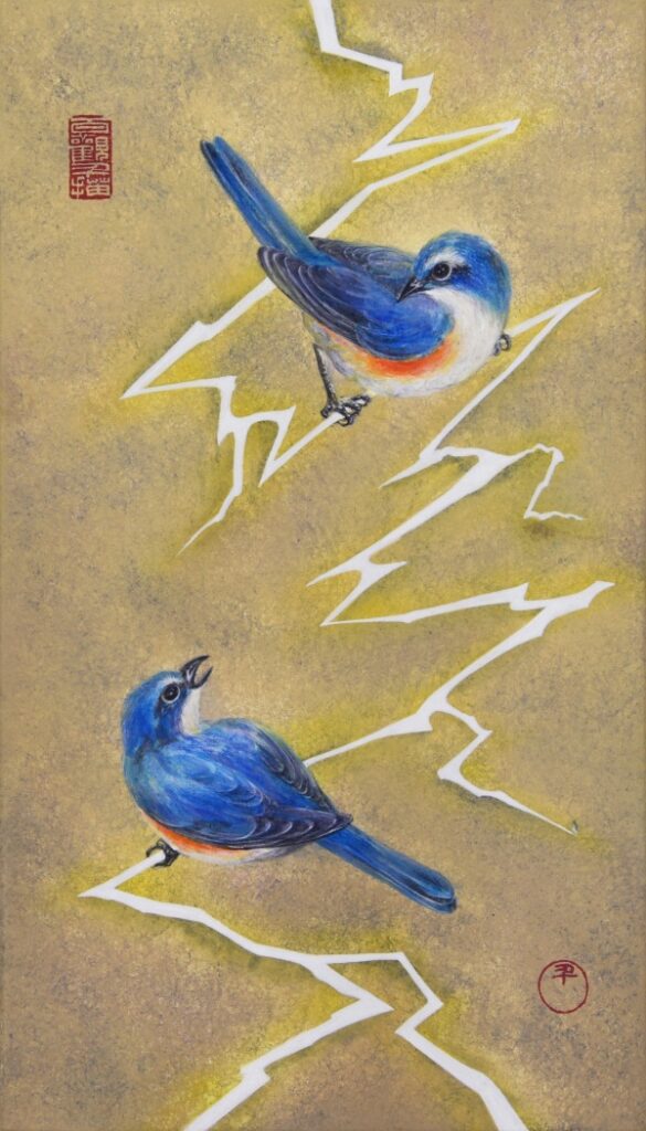 「雷遊図凛」　キャンバス　アクリル　岩絵具