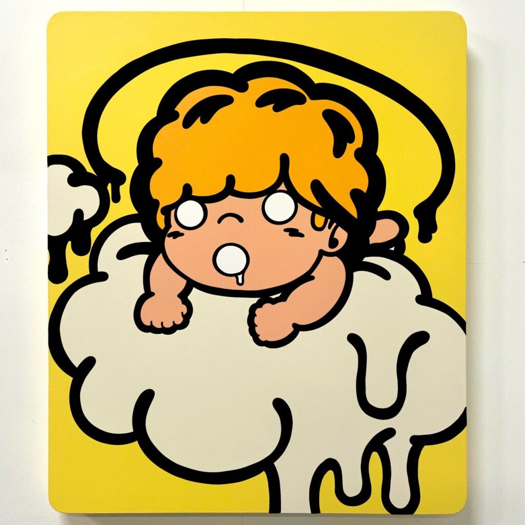 マスダアキラ
タイトル：「Cheese memory」　2025年制作
技法　　：Acrylic on canvas
サイズ　：縦72.7×横60.6cm