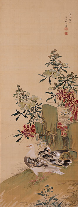 中林竹洞「秋葵双鳩図」 天保6年（1835） 遠山記念館蔵