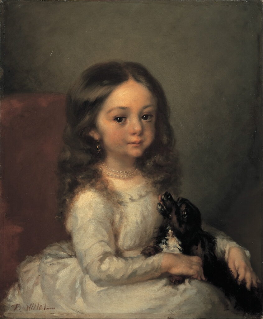 ジャン=フランソワ・ミレー《犬を抱いた少女》1844–1845年、ユニマットグループ蔵