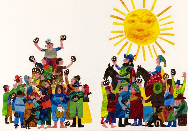 『プレッツェルのはじまり』(1995年 Simon & Schuster版)最終原画1995年、エリック・カール絵本美術館Collection of the Eric and Barbara Carle Foundation © 1972, 1995 Penguin Random House LLC.