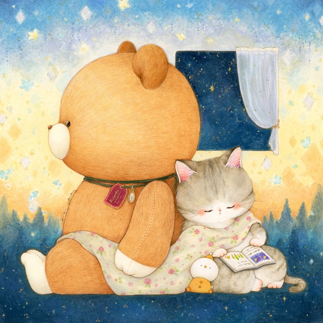 ©衣川まや タイトル：「星が眠る森」 技法　　：オイルパステル、ソフトパステル、色鉛筆、アクリルガッシュ、顔料ペン、GAバガス紙に描画 サイズ　：縦40.0×横40.0cm