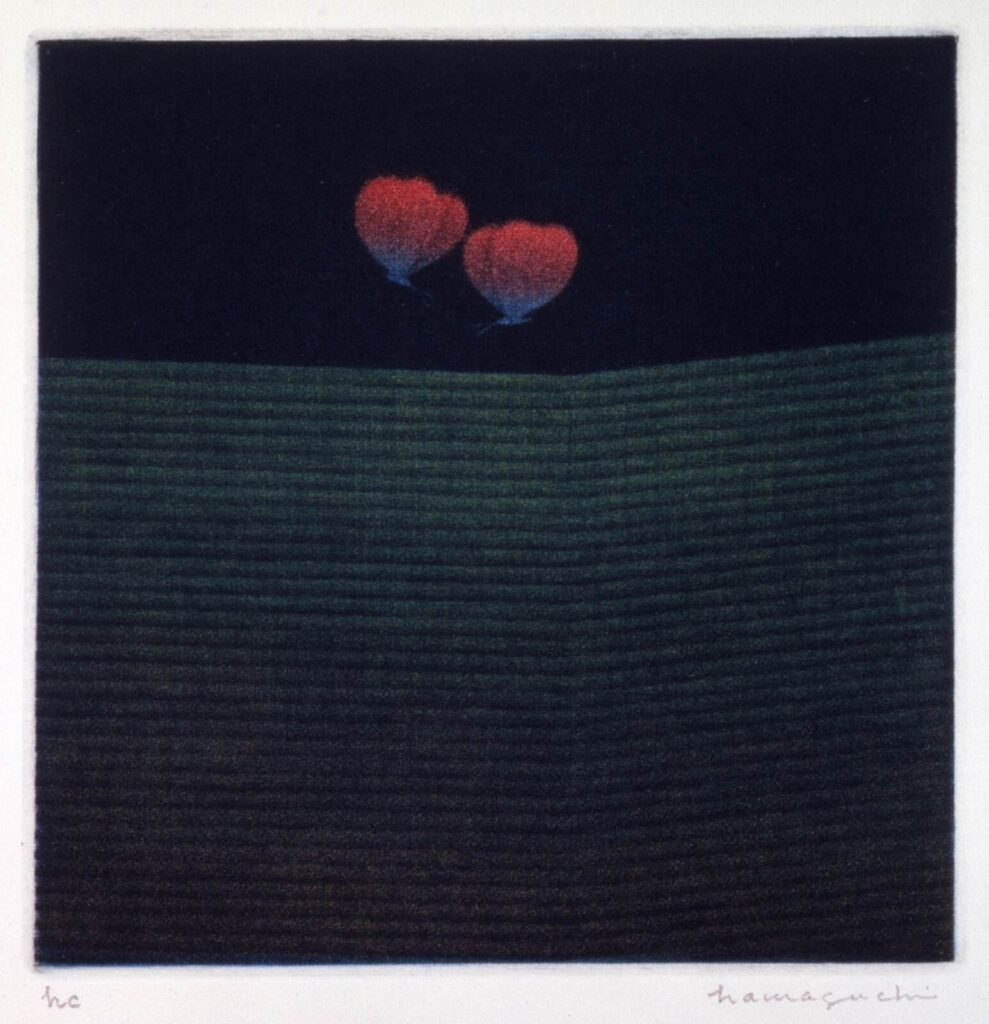 浜口陽三 《2匹の蝶》 1977年 カラーメゾチント 15.5×15.4cm