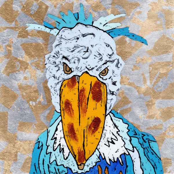 北嶋 勇佑　木版モノ「はしびろこう」 タイプ/油絵具、黒紙、洋金箔、アルミ箔 S3号