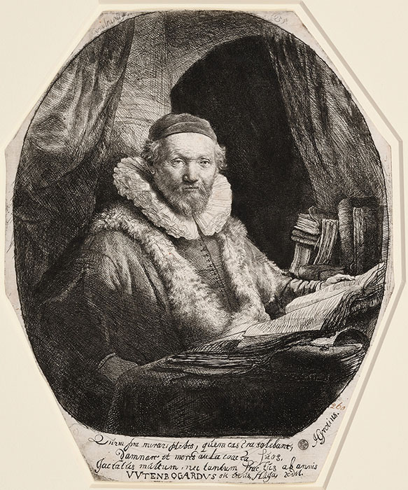 レンブラント・ファン・レイン《アルミニウス派説教師 ヤン・アイテンボハールト》エッチング、エングレーヴィング、1635年、町田市立国際版画美術館蔵