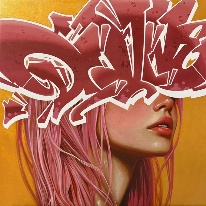 「DIVINE / magenta×gold」縦53×横53cm ※諸事情により営業時間など変更になる場合がございます。詳しくは、アプリまたはホームページにてご確認ください。