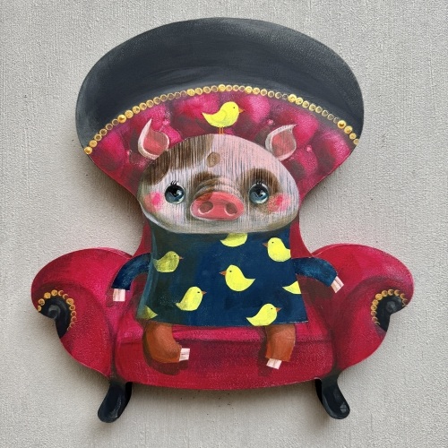 《遊びに来たプリント/Visiting Pattern》
高さ30cm
アクリル絵の具、MDF材