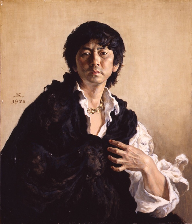 牧野邦夫 《黒い布つけた自画像》 昭和50年(1975年) 個人蔵
