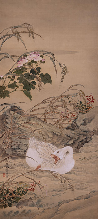 渡辺崋山「白鵞遊魚図」 江戸時代後期 19世紀 遠山記念館蔵