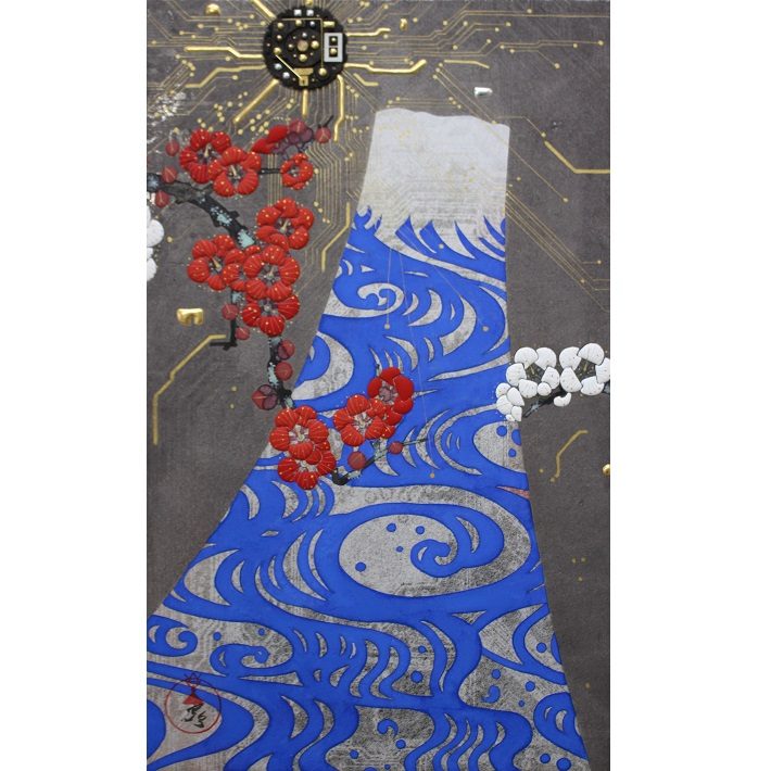 【半導体富士紅白梅図】41×20cm