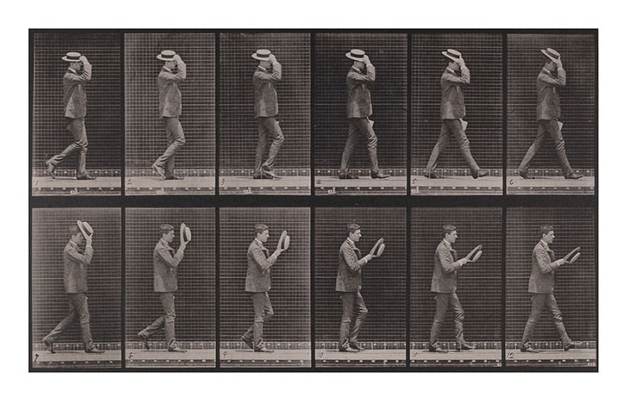 エドワード・マイブリッジ 《帽子を取りながら歩く》 1884-1885年 撮影 〈アニマル・ロコモーション〉より