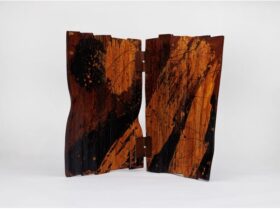 「ヘギ屏風漆文」H60×W97×D15㎝　あての木（能登ヒバ）