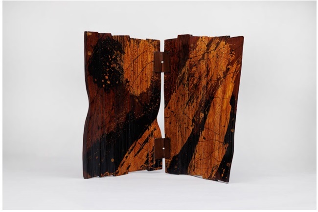 「ヘギ屏風漆文」H60×W97×D15㎝ あての木(能登ヒバ)