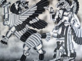 「Tiamat&Nisroch」 130×162×3cm アクリル、エアブラシ、キャンバス