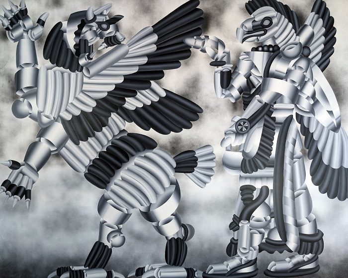 「Tiamat&Nisroch」 130×162×3cm アクリル、エアブラシ、キャンバス