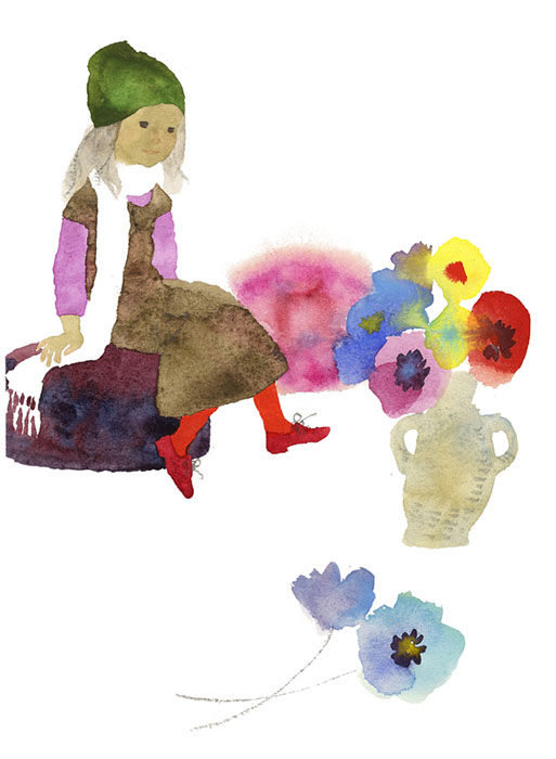 いわさきちひろ 白いマフラーをした緑の帽子の少女 1971年