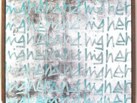 「keep it real #higher and higher 68」 H91×W91×D50cm　顔料・膠・銀箔・渋柿・キャンバス 2025年制作