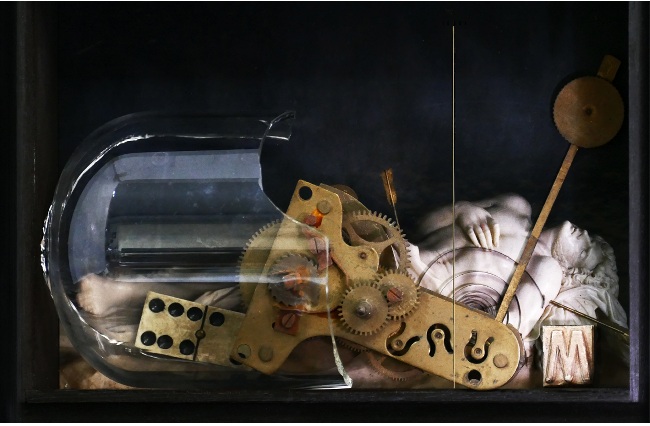 「直線で分割された聖セバスチャンの肖像」 ミクストメディア