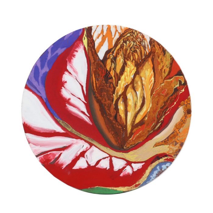 濱田樹里

白亜に咲く

紙本、膠、水干絵具、岩絵具

径23㎝