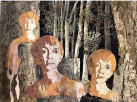 自然共生《 年輪 》 横478mm × 縦660mm ＊科学者研究の色を保持した方法による押し花、樹皮等使用。 仕上げガラスで密封。