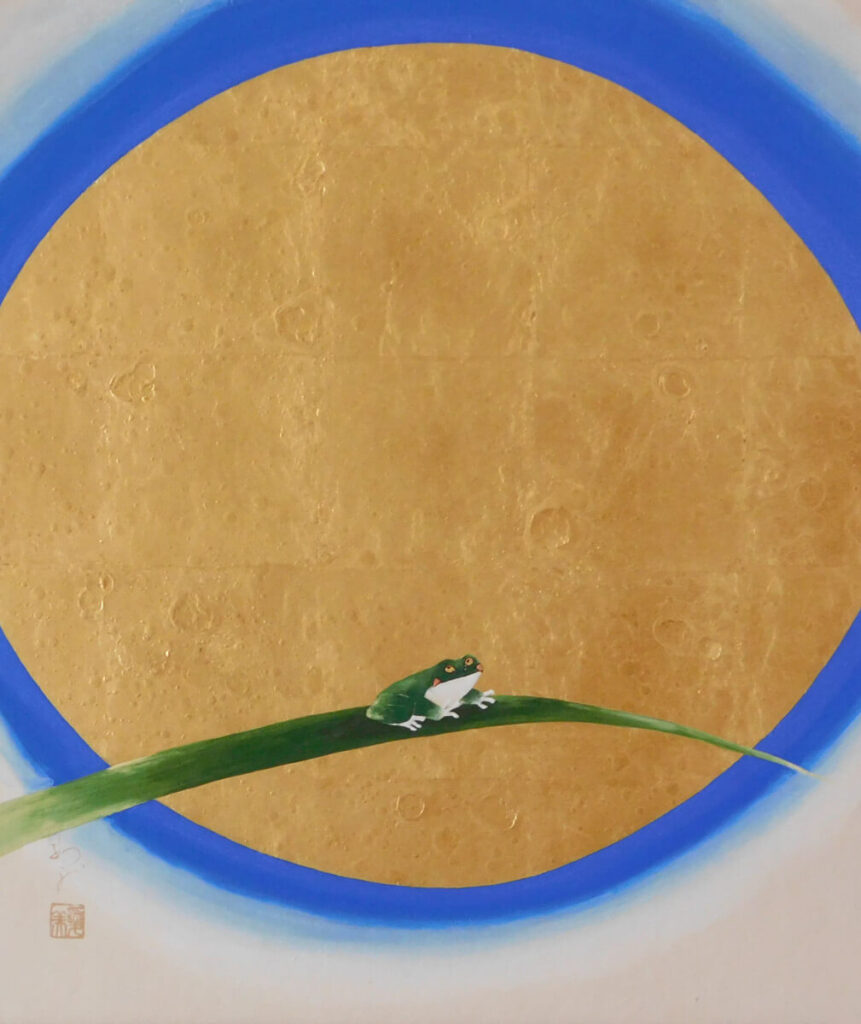 「月と蛙 －月を眺めて－」F10号 箔・岩絵具・紙本彩色