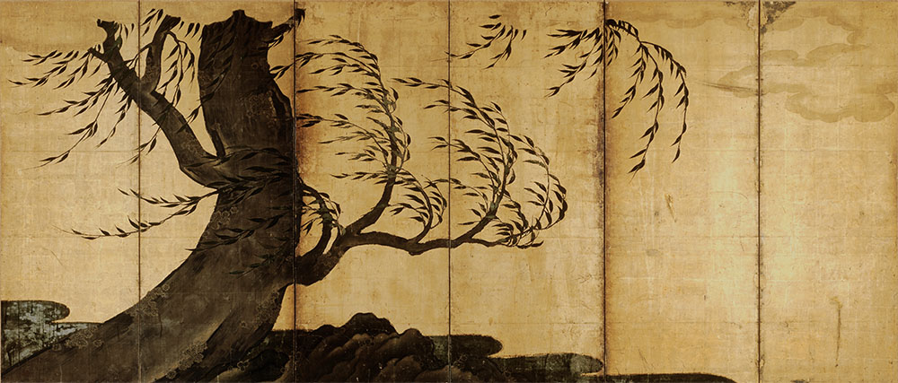 柳図屏風　狩野宗秀筆　六曲一隻　紙本金地著色　桃山時代　相国寺蔵（II期）