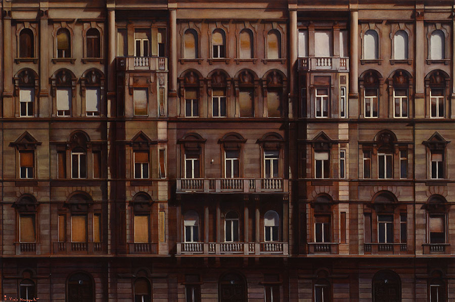 川口起美雄《フランツ・Kの街》2011年　テンペラ、油彩、板　個人蔵