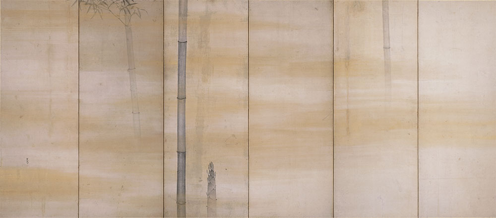 竹図屏風（左隻）　呉春筆　六曲一双　紙本墨画　江戸時代　相国寺蔵（II期）