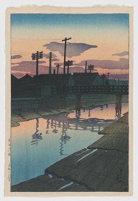 川瀬 巴水《東京十二題　木場の夕暮》大正9（1920）年　スミソニアン国立アジア美術館　
© National Museum of Asian Art, Smithsonian Institution, Robert O. Muller Collection　版元：渡邊木版美術画舗