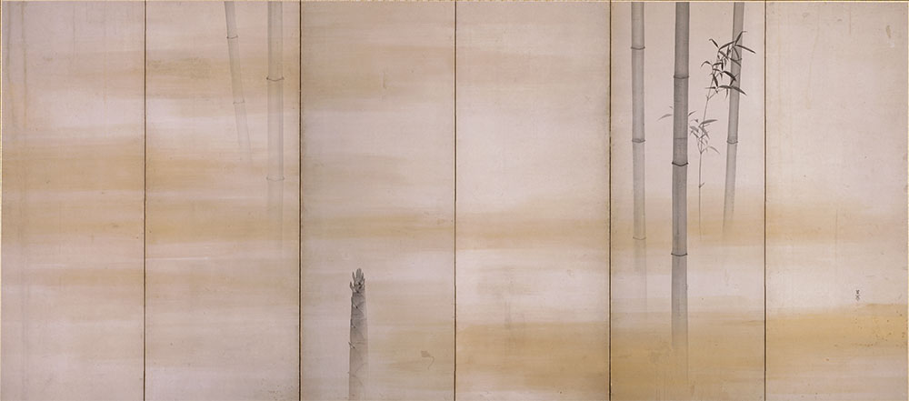 竹図屏風（右隻）　呉春筆　六曲一双　紙本墨画　江戸時代　相国寺蔵（II期）