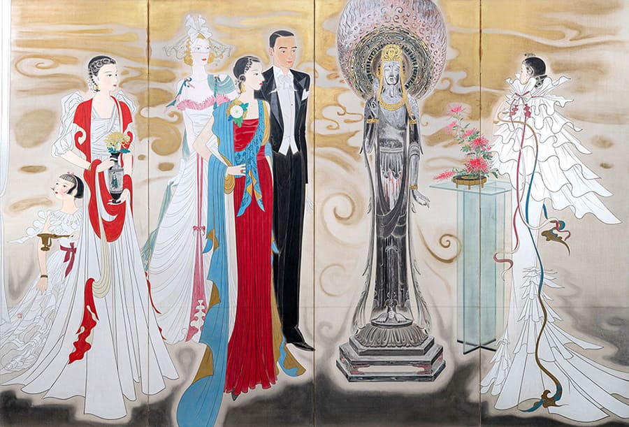 丸井金猊《観音圖*》 昭和11年（1936）頃　紙本彩色, 四曲屏風　226.0×332.0cm