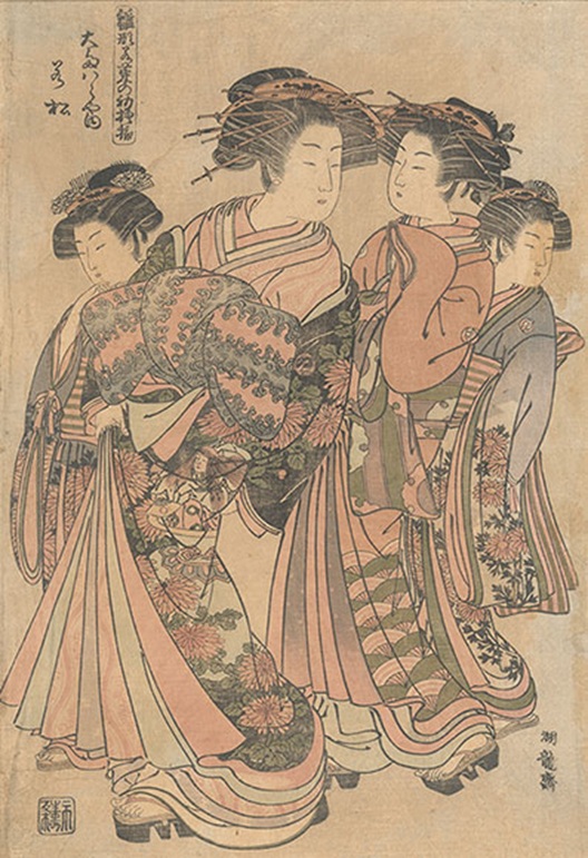 磯田湖龍斎《雛形若菜の初模様 大たはらや内 若松》1776-82年（版元：西村屋与八）