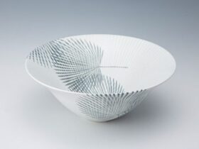 白釉掛分棕櫚鉢 径41×高16.5㎝