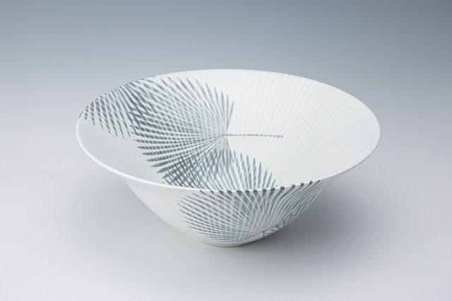 白釉掛分棕櫚鉢 径41×高16.5㎝