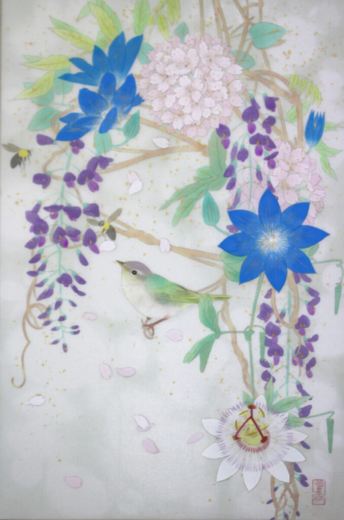 「花籠」</span><br />6号、絹本着彩<