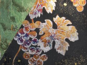 「葡萄」大色紙273×242mm、色紙に箔、アクリル絵具
