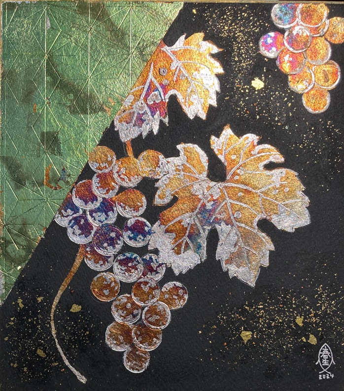 「葡萄」大色紙273×242mm、色紙に箔、アクリル絵具