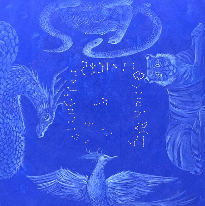 「生生流転（星）」</span><br />53×53cm、顔料、膠、箔