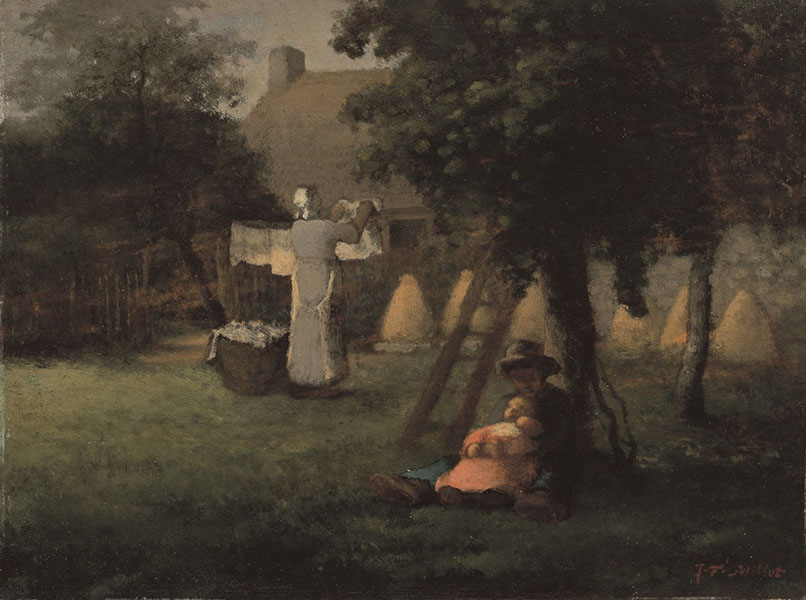 ジャン＝フランソワ・ミレー《洗濯物を干す女》1854-1856年　ユニマットグループ蔵