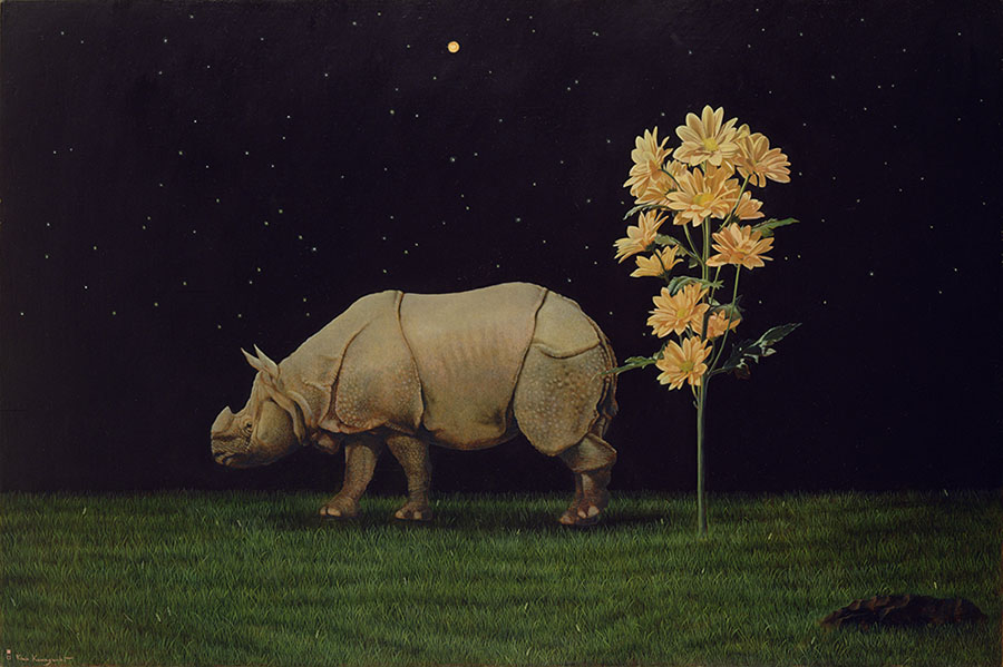 川口起美雄《夜の肖像》2005年　テンペラ、油彩、板