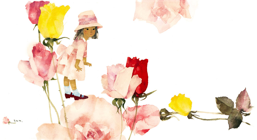 いわさきちひろ バラと少女 1966年