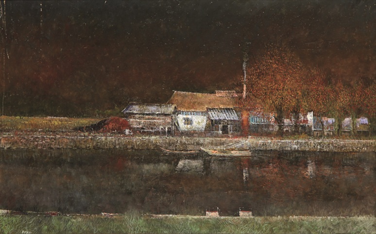 《水辺の民家》制作年不詳　72×116cm　油彩・キャンバス