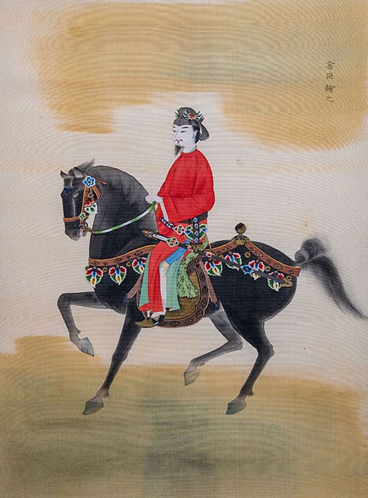 丸井金猊《馬上太子圖*》 昭和5年（1930）頃　絹本彩色, 額　52.3×38.5cm