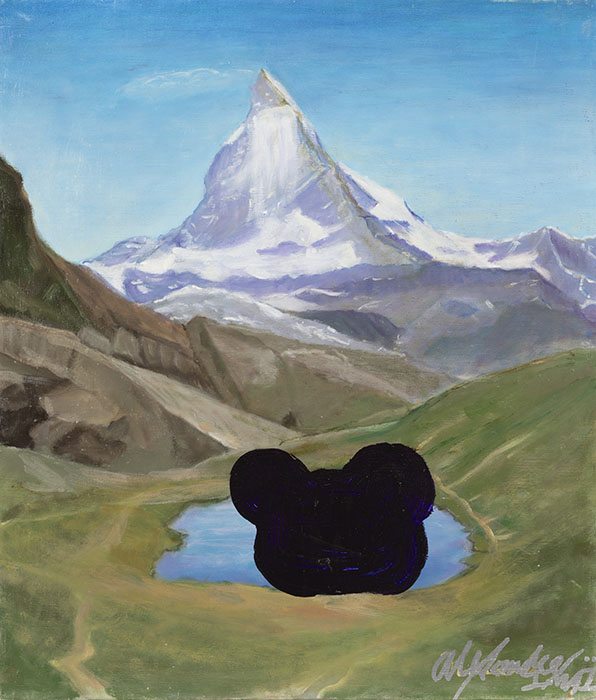 今井アレクサンドル《マッターホルンとクマ 》2024年、油彩・アクリル・カンバス　53.0×45.5㎝