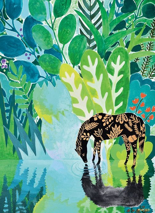 「水の星ー緑の森と馬」

49.5×32.3cm 

紙、アクリル絵具