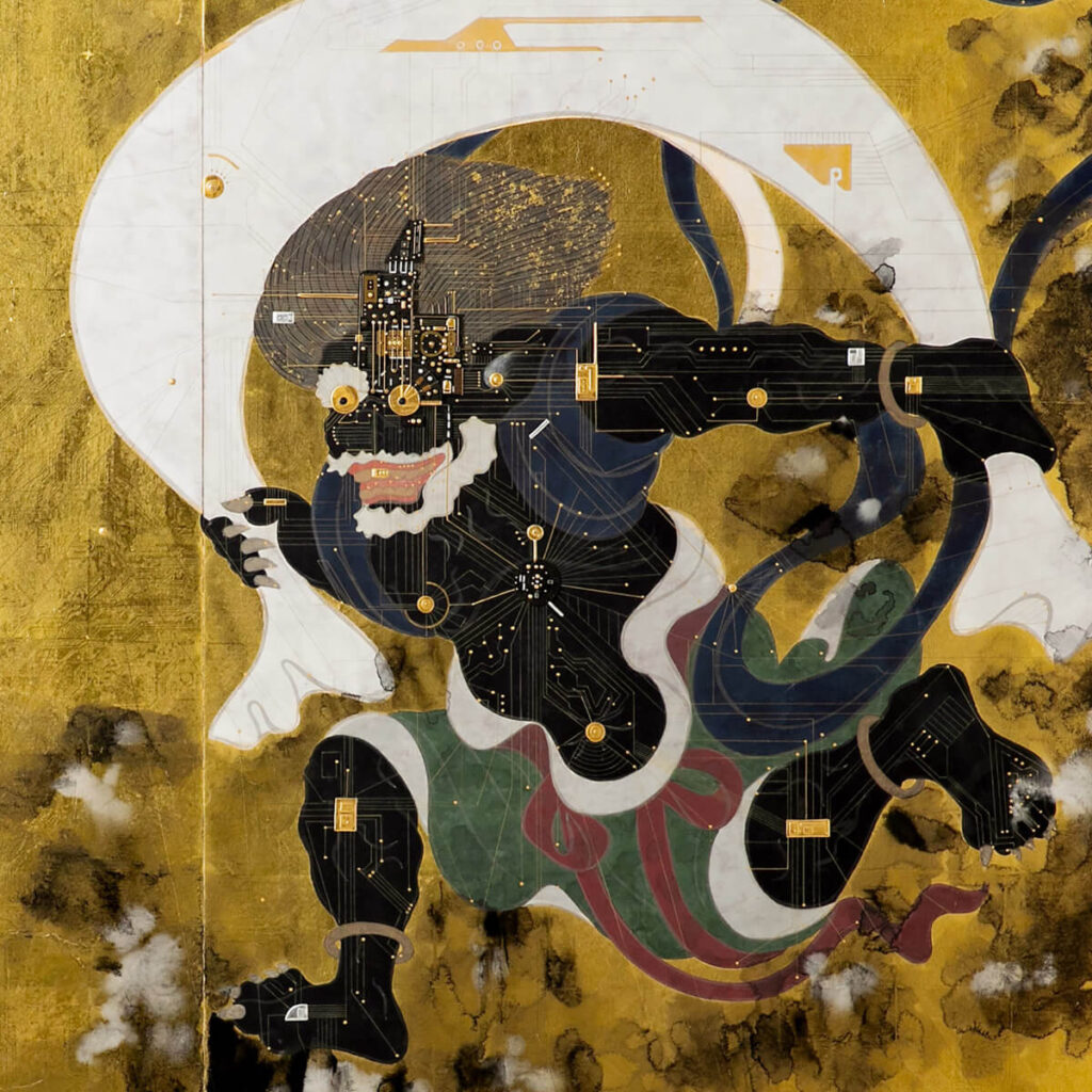 「半導体風神雷神図」</span><br />各140×150cm（二枚一組）、紙本着彩