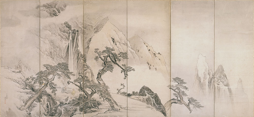 山中清遊図屏風（左隻）　円山応挙筆　六曲一双　紙本墨画淡彩　江戸時代　相国寺蔵（I期）